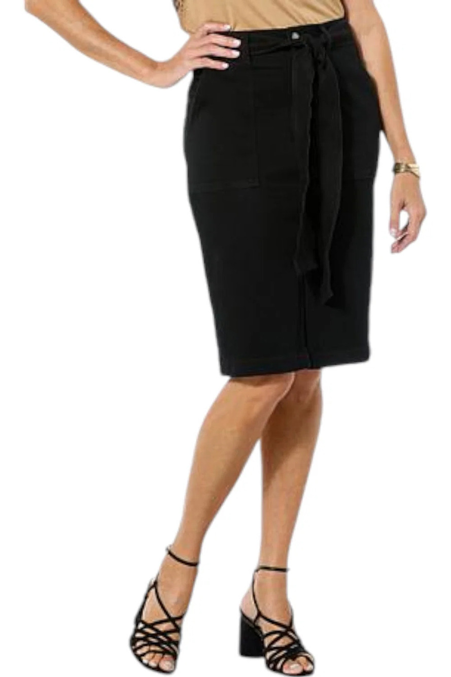 DG2 by Diane Gilman Women's Super Knit Denim Belted Skirt Black - Petite